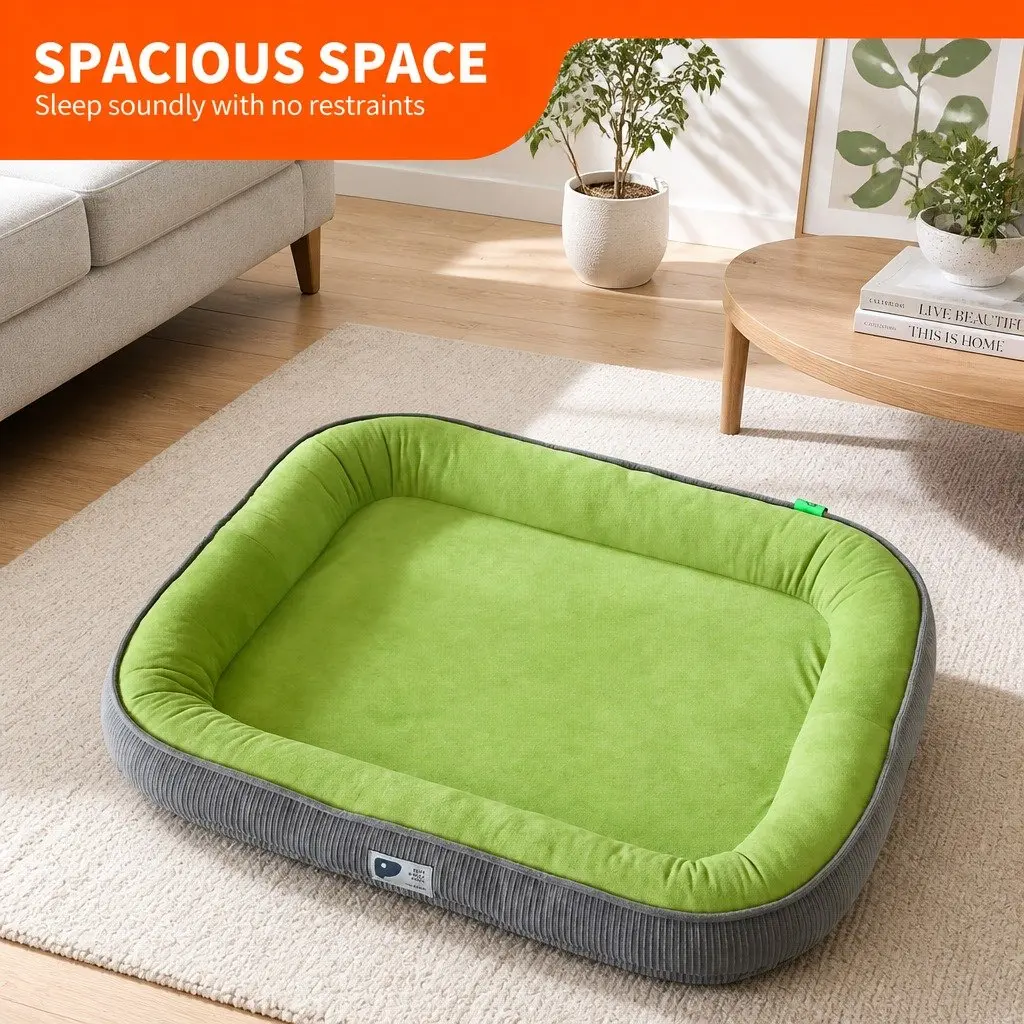 Oval Dog Bed Fabric Suede 60x48cm Green