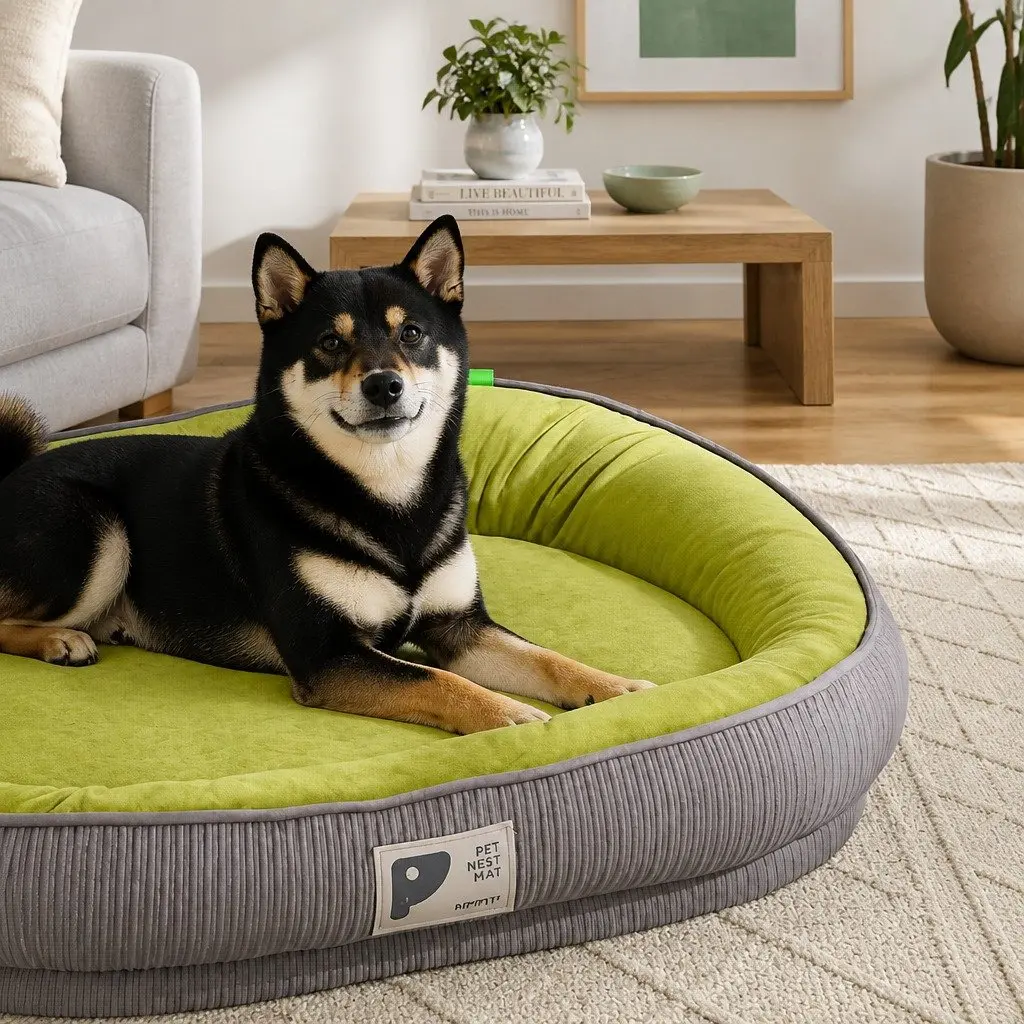 Oval Dog Bed Fabric Suede 60x48cm Green
