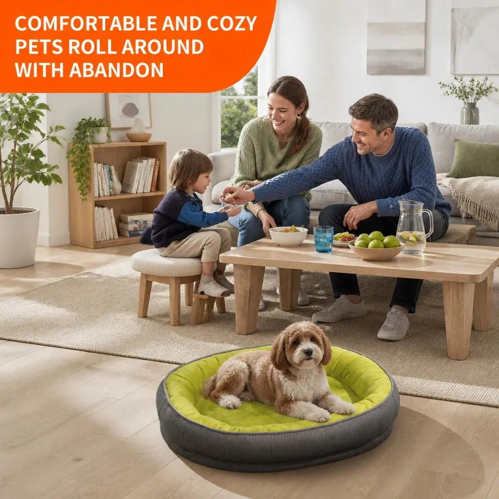 Oval Dog Bed Fabric Suede 60x48cm Green