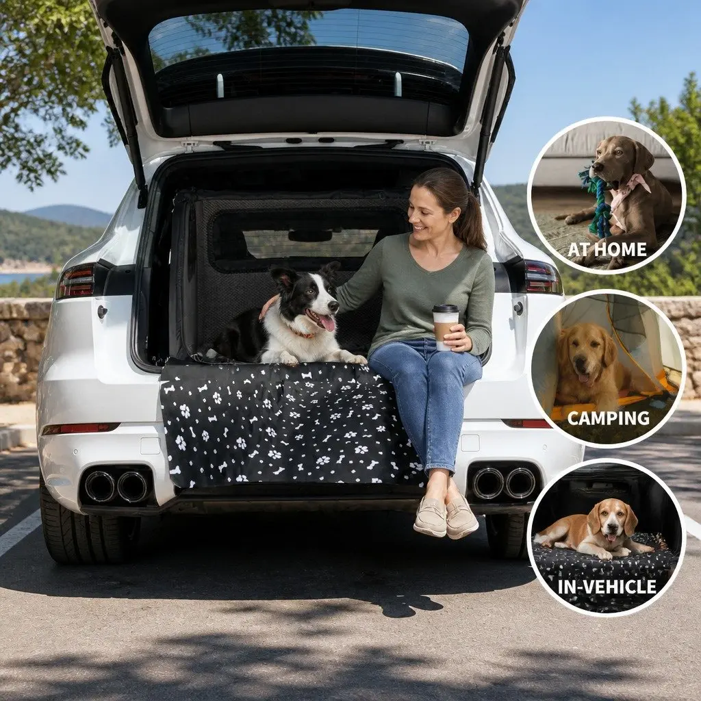 Dog Car Seat Cover Waterproof Double Layer Oxford Cloth 130x145x55cm Black Print
