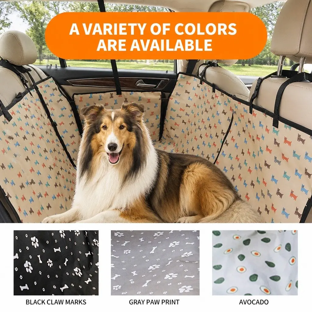 Dog Car Seat Cover Waterproof Double Layer Oxford Cloth 130x145x55cm Black Print