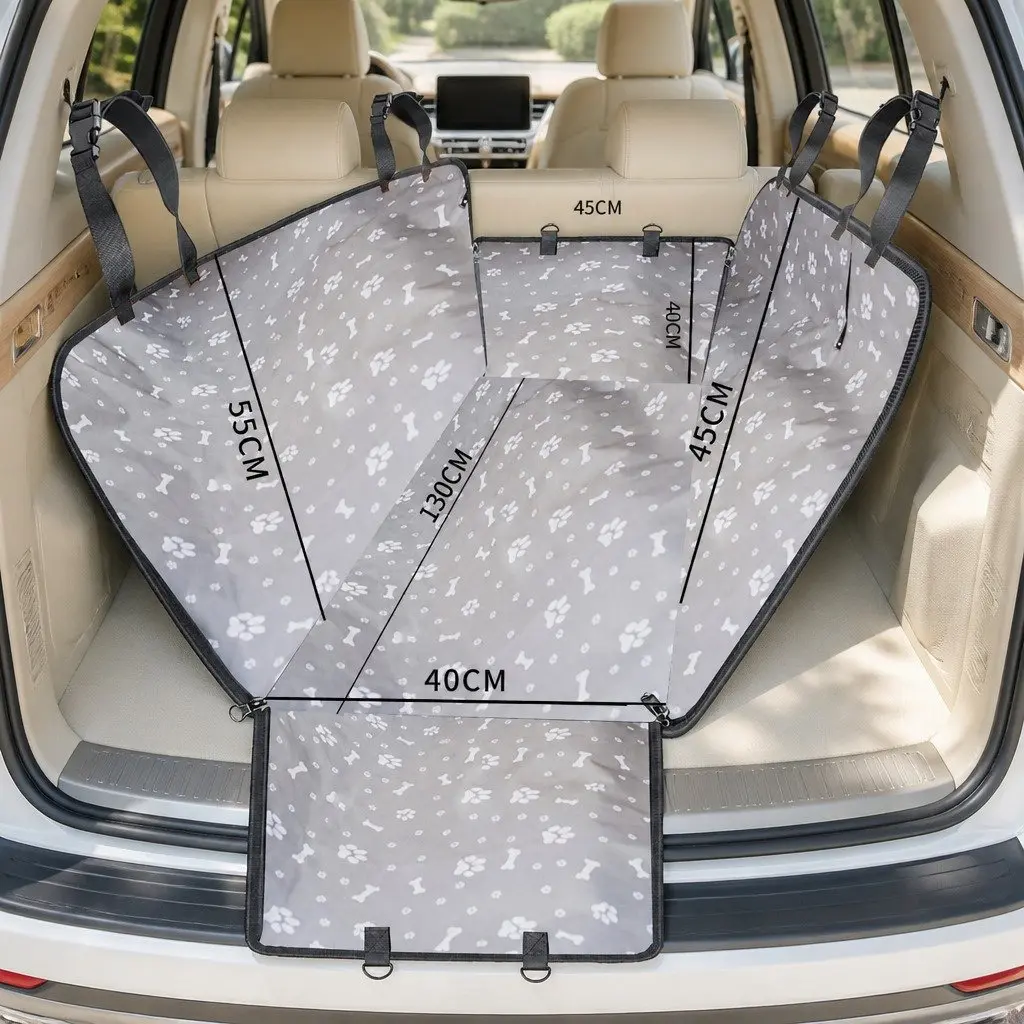 Dog Car Seat Cover Oxford Cloth 130x145x55cm Grey Paw Print
