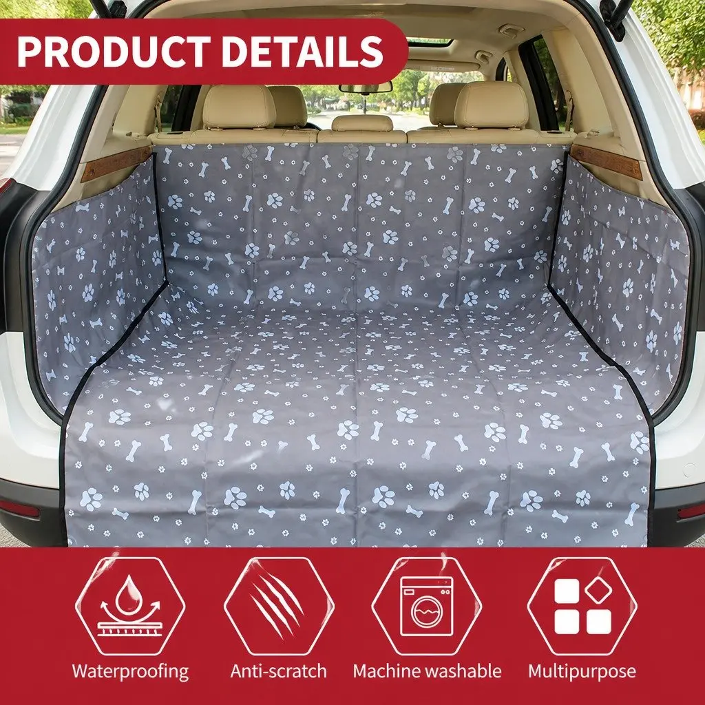 Dog Car Seat Cover Waterproof Oxford Fabric Grey 155x105cm