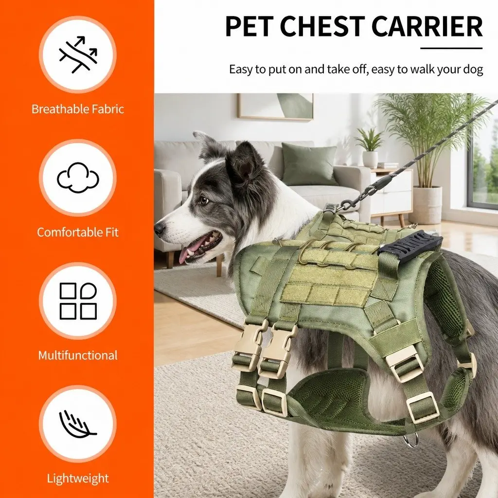Dog Chest Harness POM Material Medium Army Green