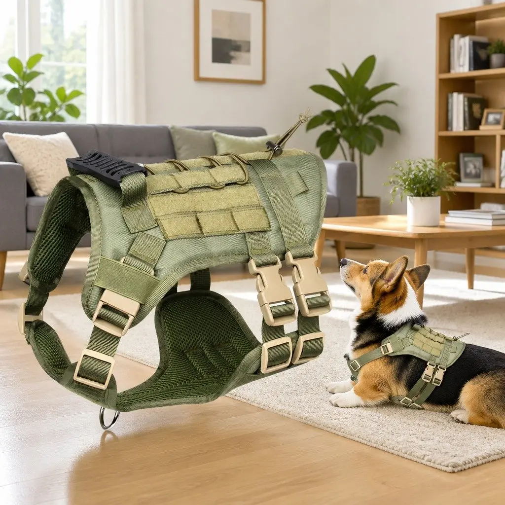 Puppy Harness Leash Set Vest Chest Strap with Poop Bag Dispenser Green