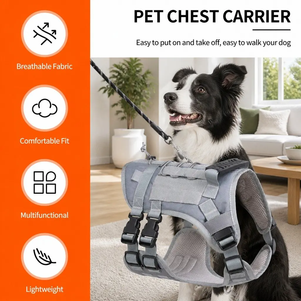 Dog Harness Vest POM Material Medium Grey