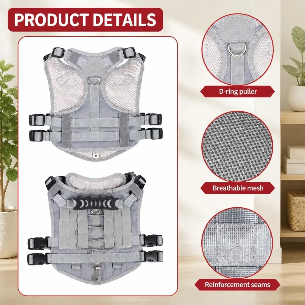 Dog Harness Vest POM Material Medium Grey