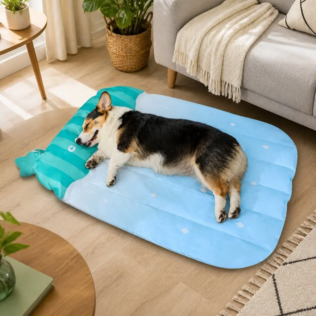 Pet Cooling Mat SAP Ice Gel PVC Waterproof Fabric 85x67cm Watermelon Stripes