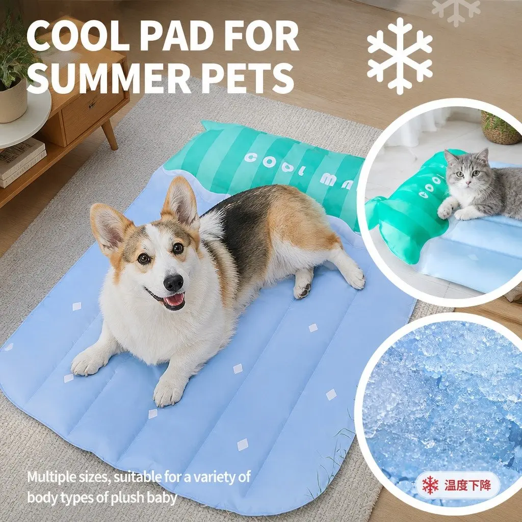 Pet Cooling Mat SAP Ice Gel PVC Waterproof Fabric 85x67cm Watermelon Stripes