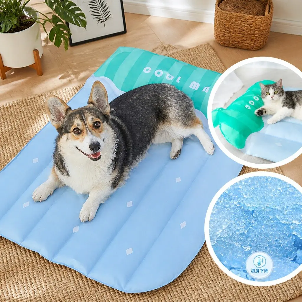 Pet Cooling Mat SAP Ice Gel PVC Waterproof Fabric 66x58cm Watermelon Stripes
