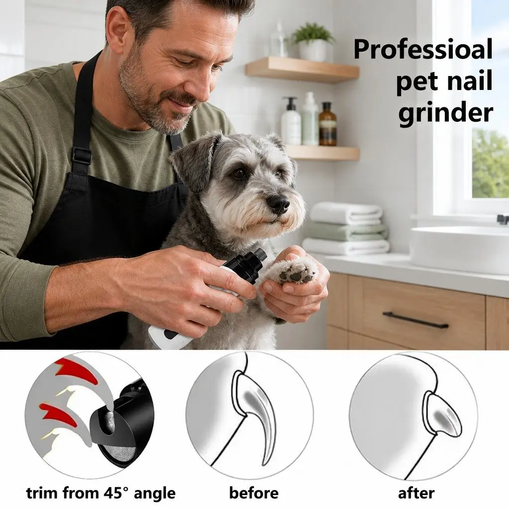 Pet Nail Polisher ABS 2 Gear Electric Manicure Grooming Tool Black and White
