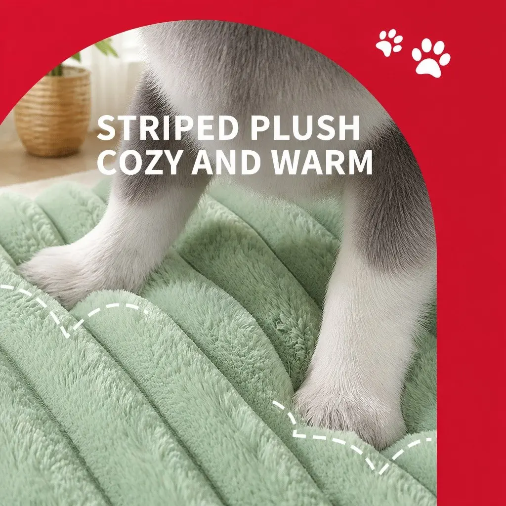 Dog Bed Velvet Green 120x90x15.5cm Striped Removable Washable Reversible Pet Cushion Comfort
