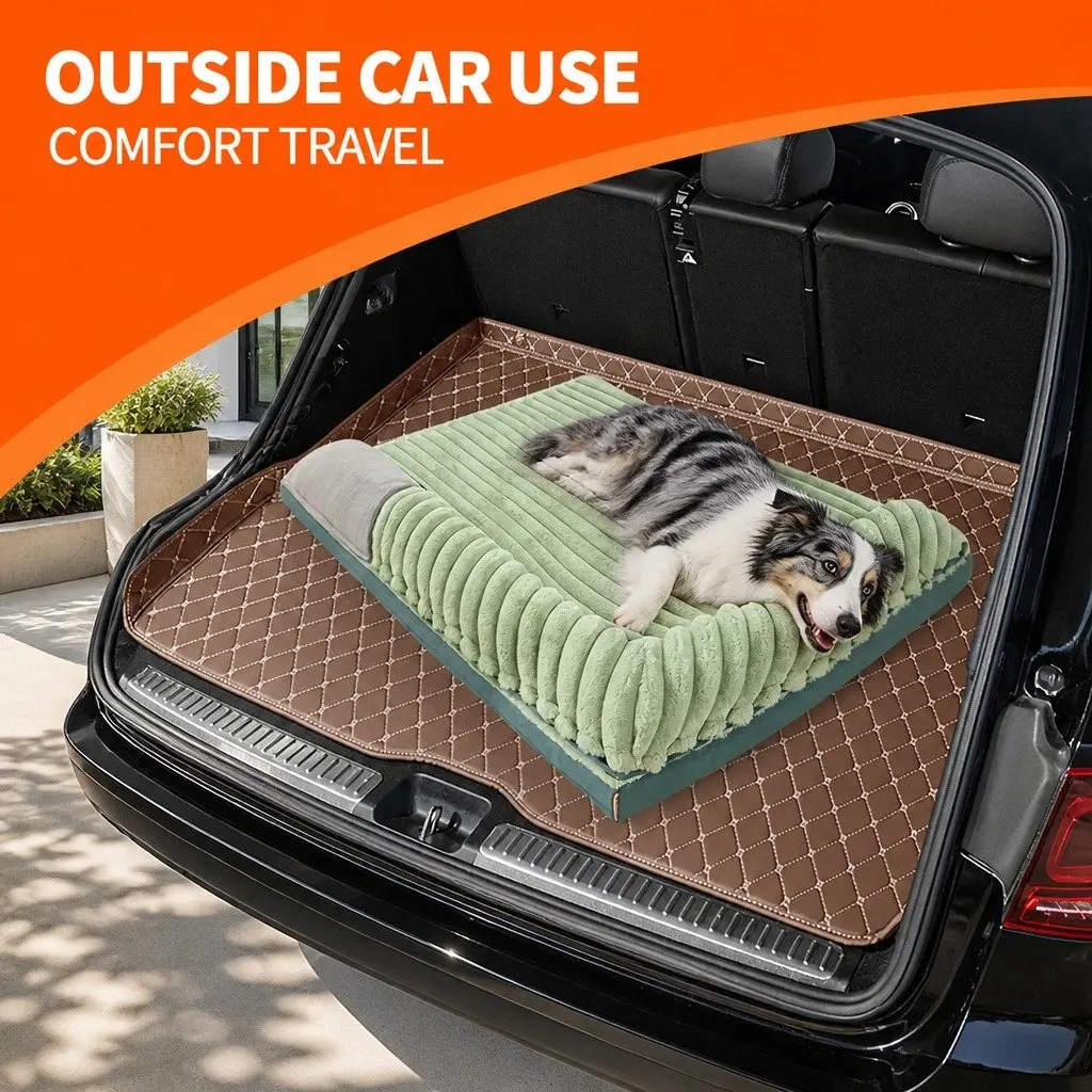 Dog Bed Velvet Green 120x90x15.5cm Striped Removable Washable Reversible Pet Cushion Comfort