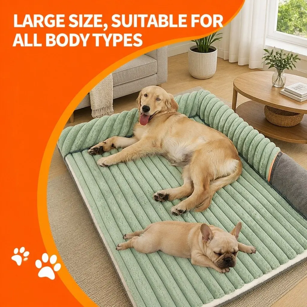 Striped Velvet Dog Bed Detachable Washable Dual-Sided Pet Cushion Mat