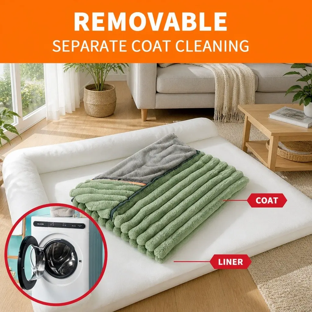 Striped Velvet Dog Bed Detachable Washable Dual-Sided Pet Cushion Mat