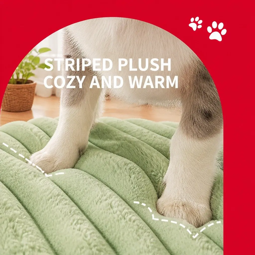 Striped Velvet Dog Bed Detachable Washable Dual-Sided Pet Cushion Mat