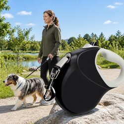 Heavy Duty Dog Traction Belt 8M Nylon Rope Automatic Expansion Lead Black