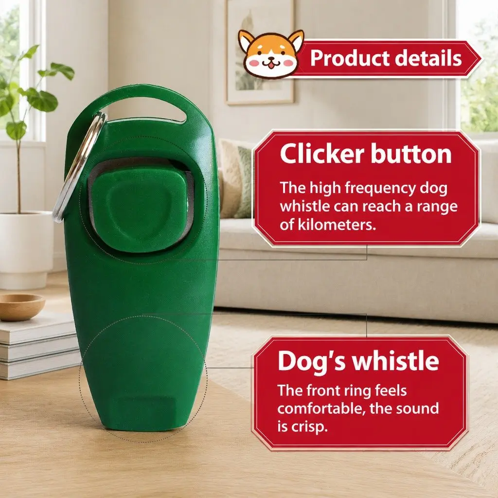 Dog Training Whistle Clicker PC Material 7.5cmx3.5cmx2cm Green