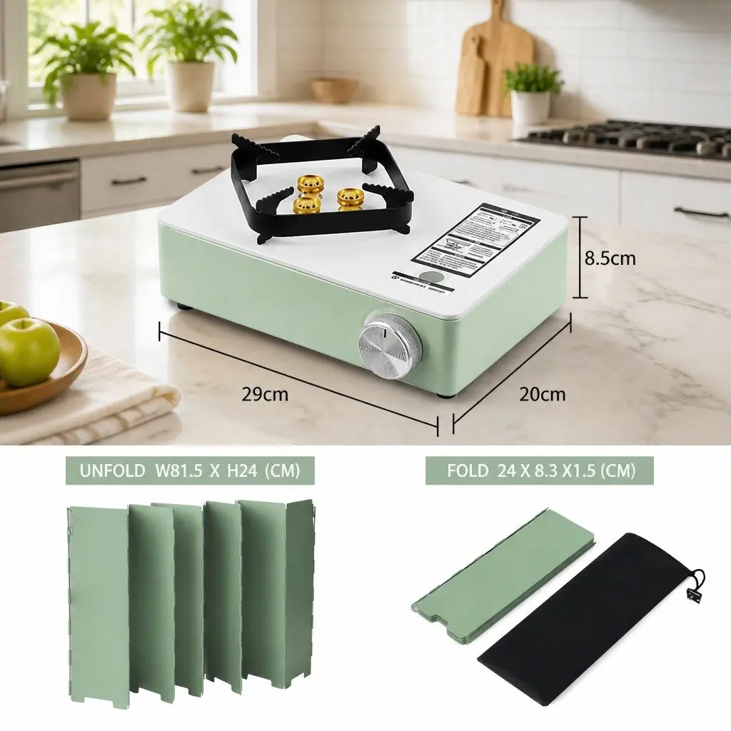 Portable Cassette Stove Aluminum Alloy 29 x 20 x 8.5cm Macaron Green