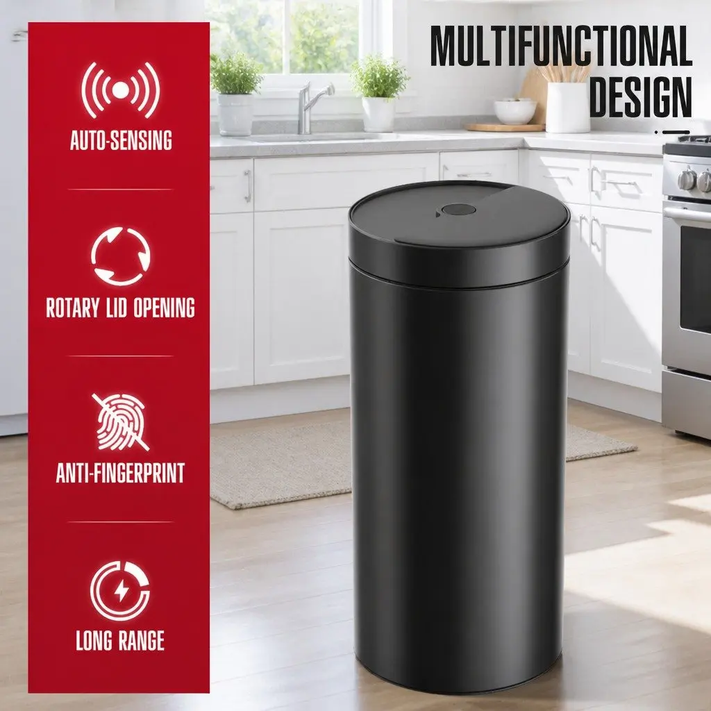 40L Automatic Sensor Trash Can Touch Free Kitchen Garbage Bin Circular Design