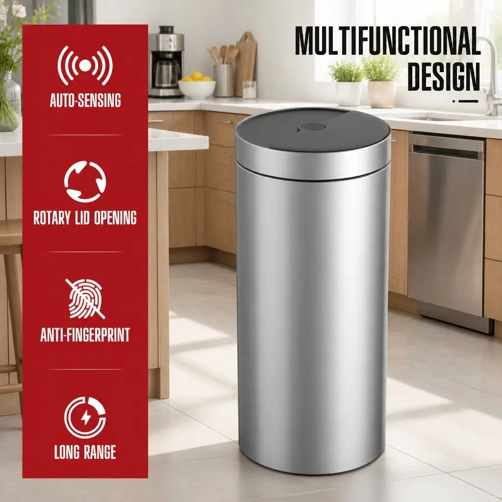 40L Touchless Kitchen Trash Can Stainless Steel Silver