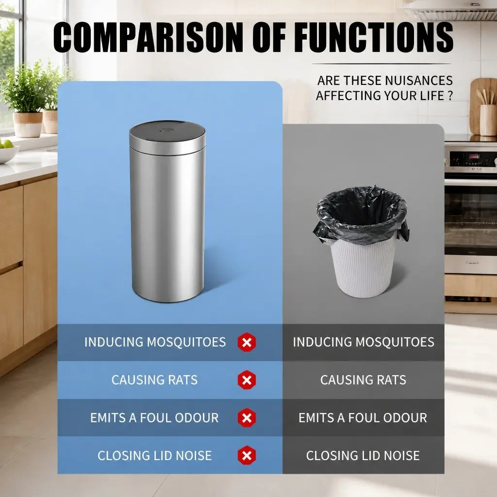 40L Touchless Kitchen Trash Can Stainless Steel Silver