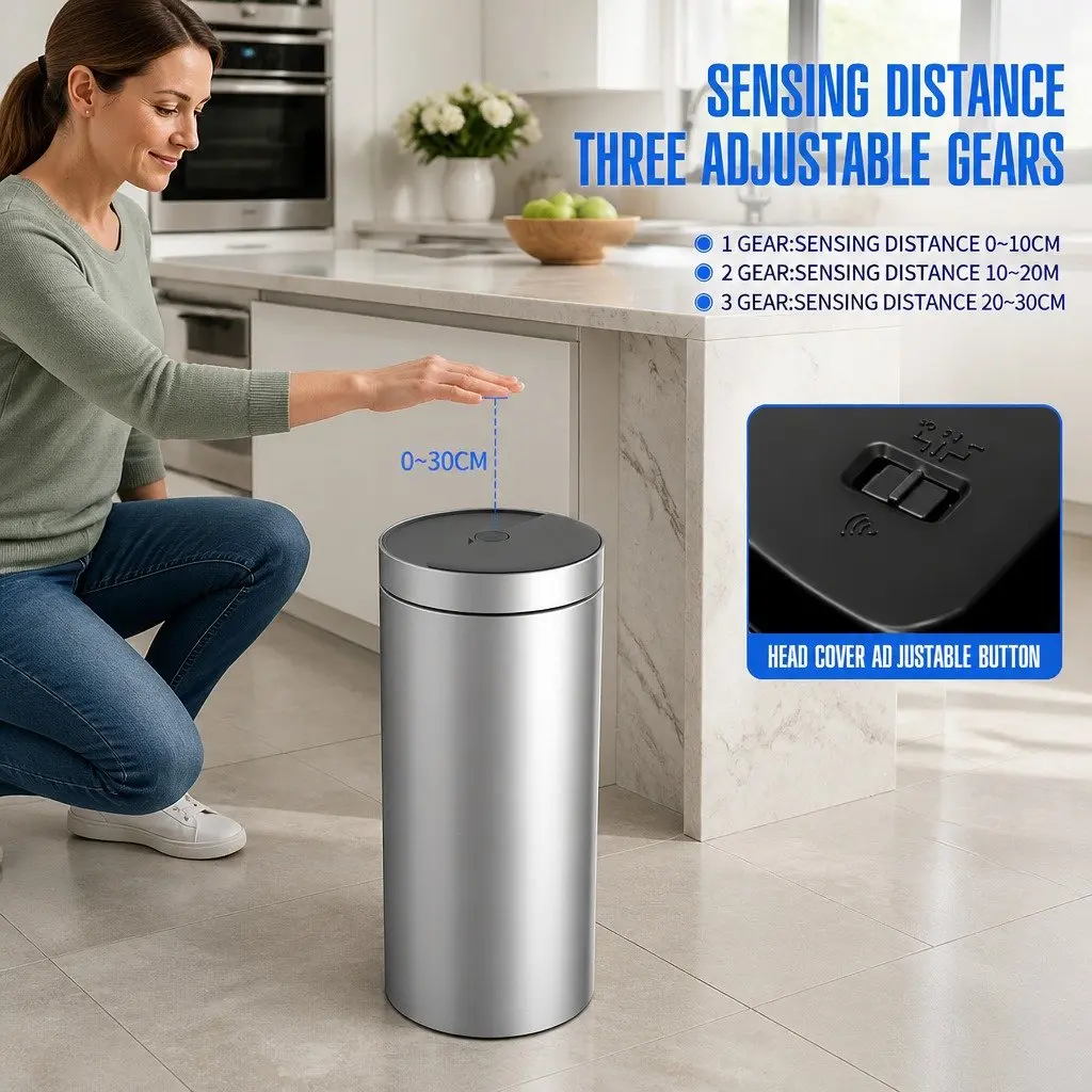 40L Touchless Kitchen Trash Can Stainless Steel Silver