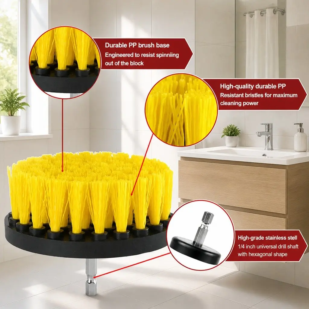 Drill Brush Cleaning Set Plastic 2 Inch 3.5 Inch 4 Inch White Black Blue Yellow Red Green