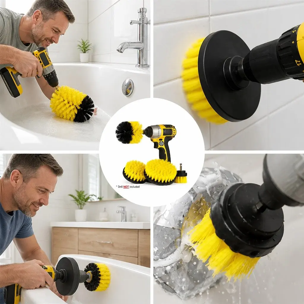 Drill Brush Cleaning Set Plastic 2 Inch 3.5 Inch 4 Inch White Black Blue Yellow Red Green