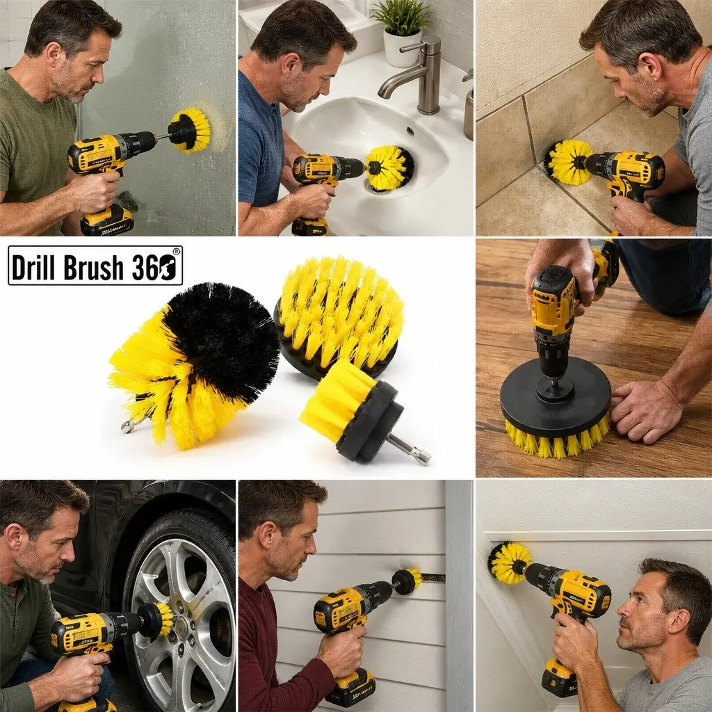 Drill Brush Cleaning Set Plastic 2 Inch 3.5 Inch 4 Inch White Black Blue Yellow Red Green