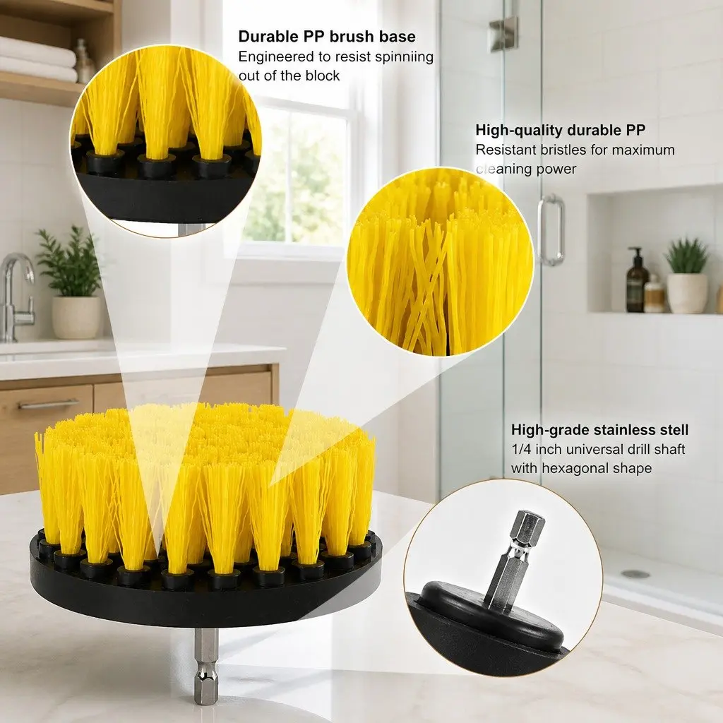 Drill Brush Cleaning Set Plastic 2 3.5 4 Inch White Black Blue Yellow Red Green