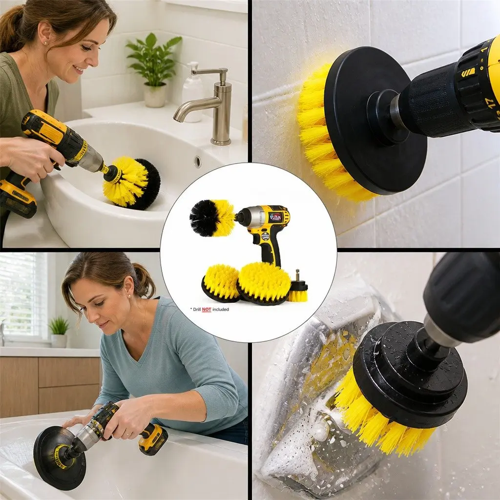 Drill Brush Cleaning Set Plastic 2 3.5 4 Inch White Black Blue Yellow Red Green