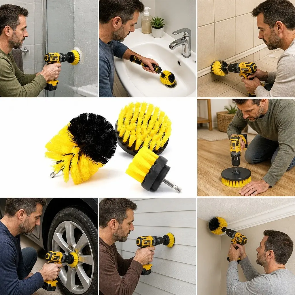 Drill Brush Cleaning Set Plastic 2 3.5 4 Inch White Black Blue Yellow Red Green