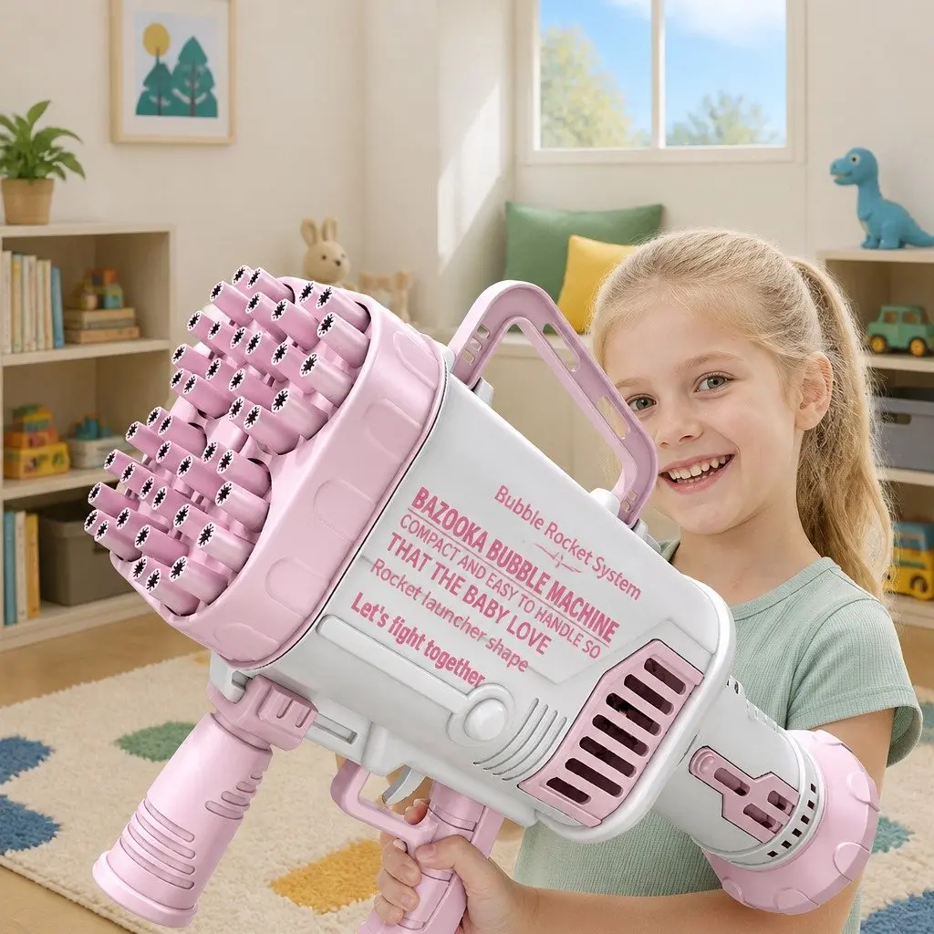 Bubble Toy Electric Bubble Machine Plastic 64 Holes Pink