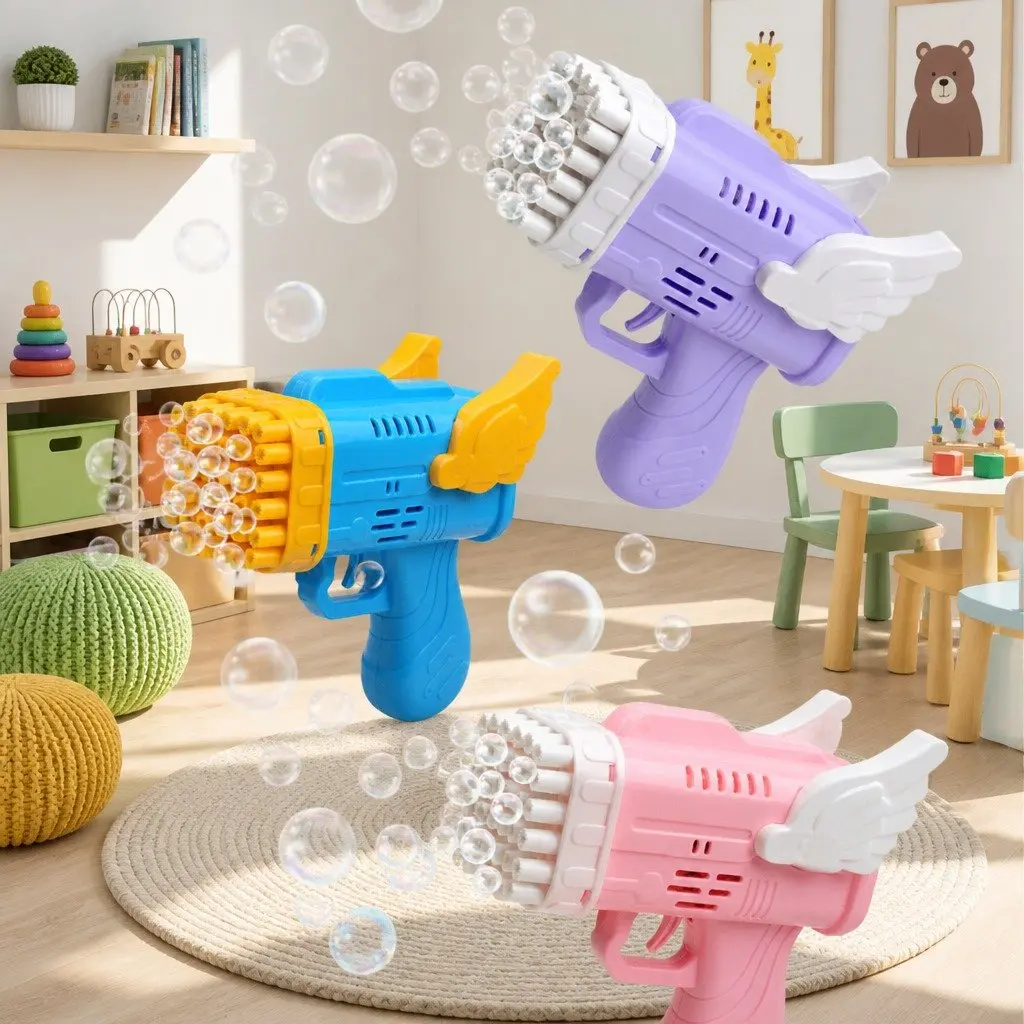 42 Hole Bubble Blowing Gun Toy Automatic Launcher Angel Wing Design