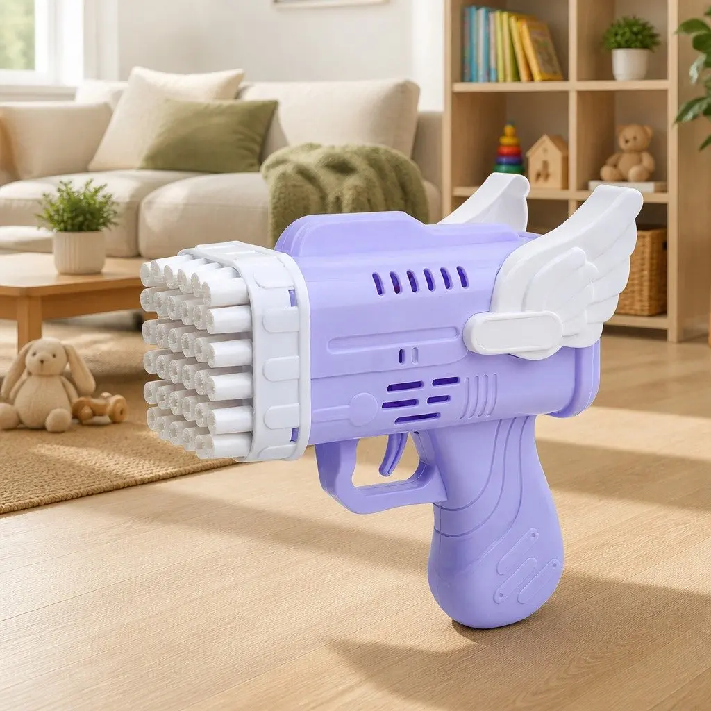Bubble Gun Plastic 42 Hole Angel Wing Automatic Launcher Toy Purple