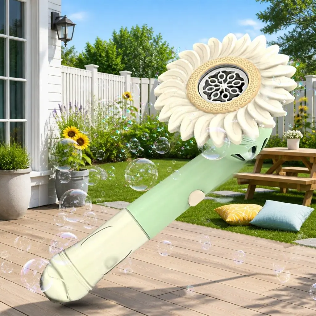Bubble Toy ABS 32.8cm x 14.6cm Green Handheld Bubble Machine Sunflower Outdoor Fun
