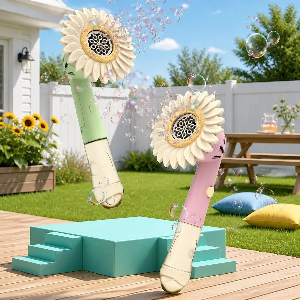 Bubble Toy ABS 32.8cm x 14.6cm Green Handheld Bubble Machine Sunflower Outdoor Fun