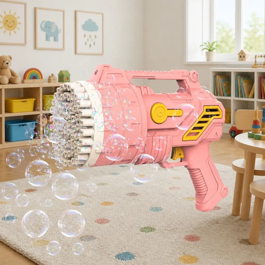 Luminous Pink Bubble Gun with 69 Bubble Holes