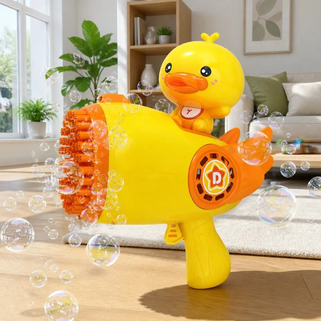 Automatic Bubble Gun Toy Outdoor Soap Machine 69-Hole Yellow Duck Cartoon
