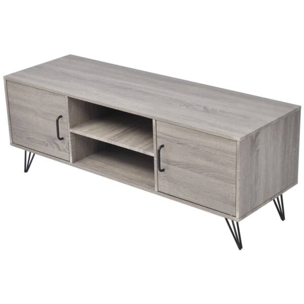 Aplusliving-Modern Grey TV Stand Media Console with Storage Shelves and Cable Management