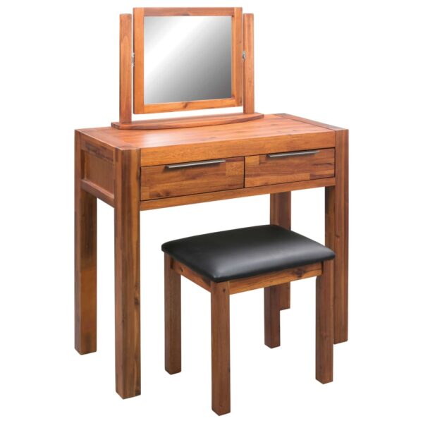 Aplusliving-Dressing Table with Stool and Mirror Solid Acacia Wood Vanity Unit Rustic Charm