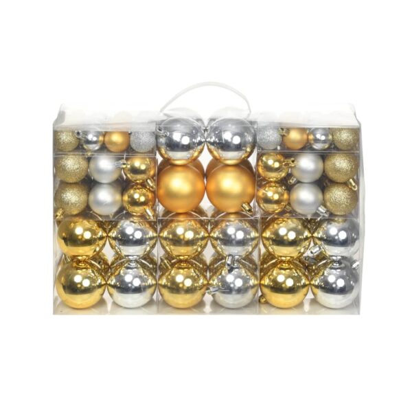 Aplusliving-Shatterproof Christmas Baubles Set Silver Gold Mix Sizes Tree Decorations Pack