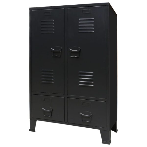 Aplusliving-Industrial  Metal Wardrobe with Adjustable Shelves and Drawers Black