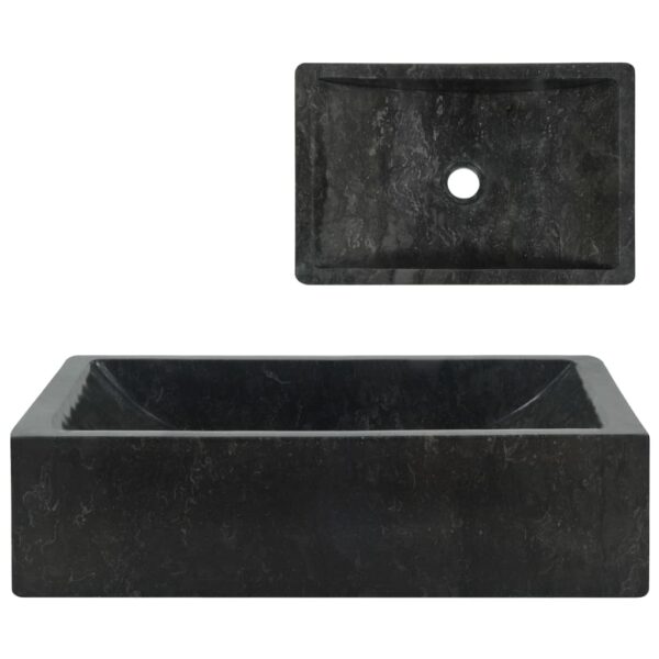 Aplusliving-High Gloss Black Marble Wash Basin Handmade Natural River Stone Rustic Sink