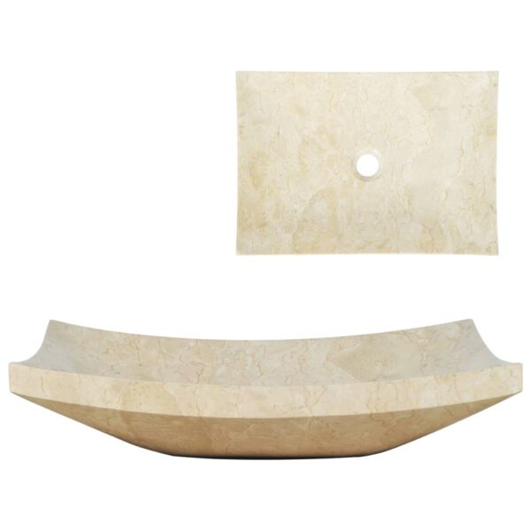 Aplusliving-Chic Cream Marble Rectangular Bathroom Sink Handmade Natural Stone Basin