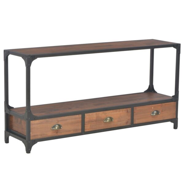 Aplusliving-Solid Pine Wood TV Stand Media Console Storage Cabinet with Drawers Shelf Brown