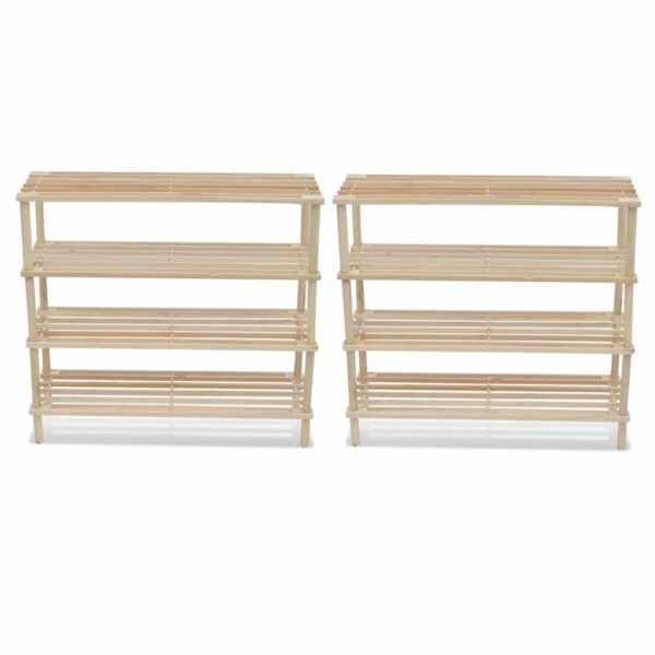 Aplusliving-Solid Fir Wood Shoe Rack Organizer Multi-Tier Entryway Storage Shelf Pair Set