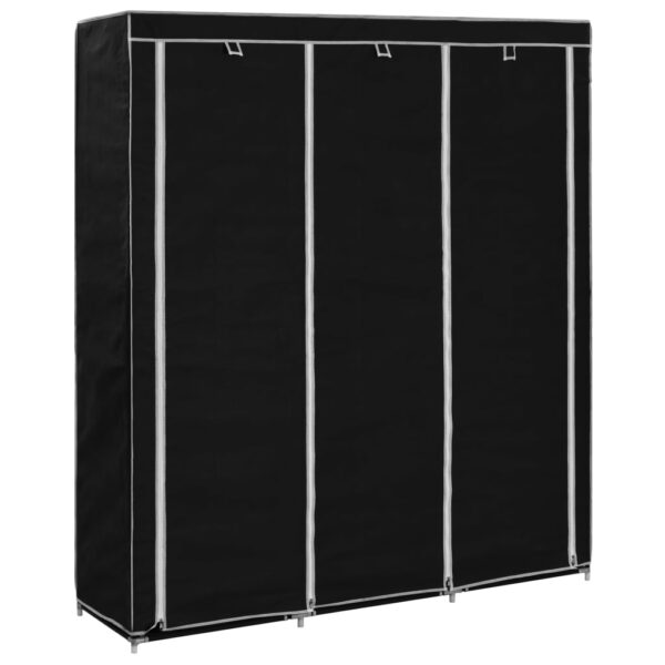 Aplusliving-Spacious Portable Wardrobe Closet Fabric Organizer with Hanging Rods Black