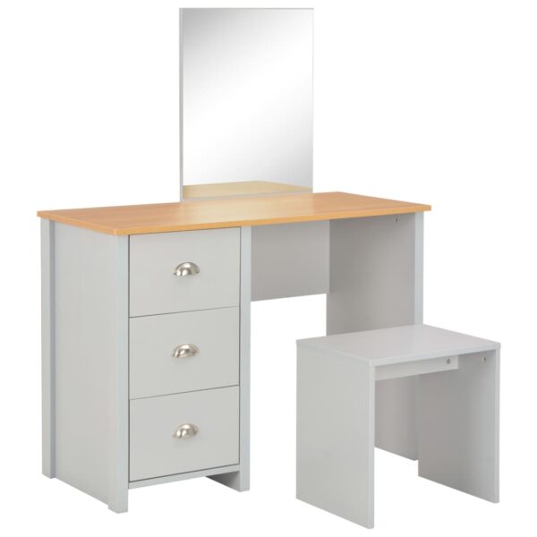 Aplusliving-Elegant Grey Vanity Makeup Table Set with Stool and Spacious Drawers Mirror